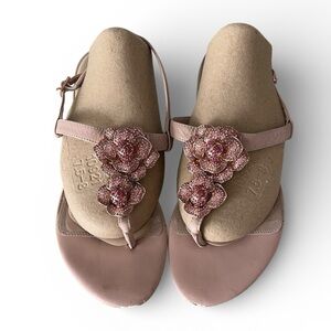 Dune London pink floral and embellished sandals